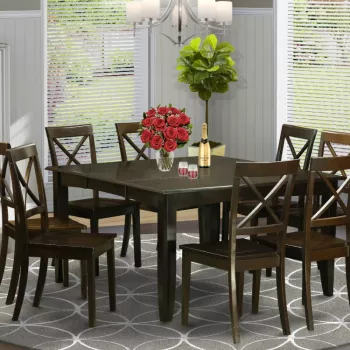 9-Piece Modern Dining Table Set with Butterfly Leaf and 8 Wooden