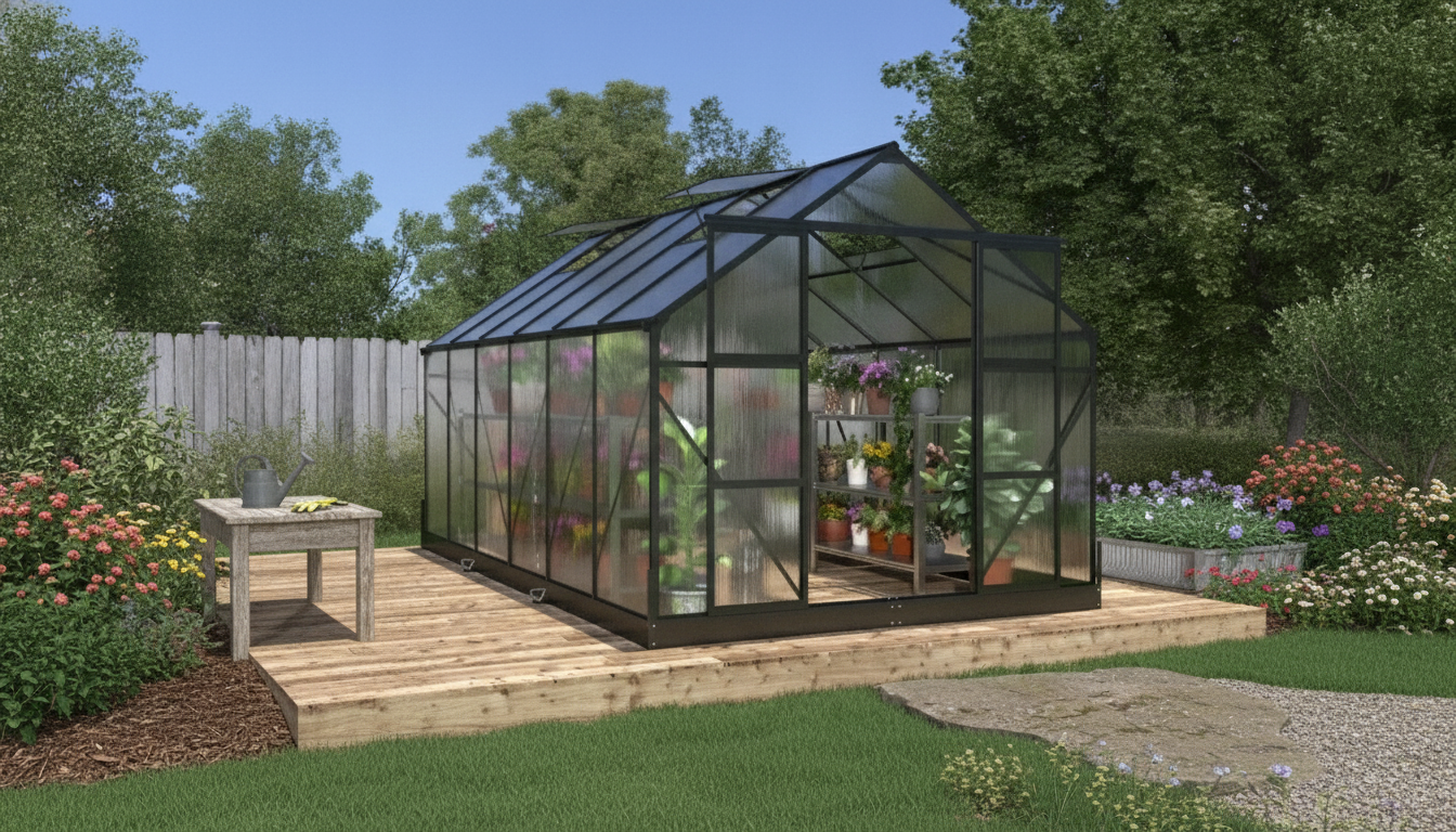 8x14 Polycarbonate Greenhouse: Sliding Door, 4 Vents