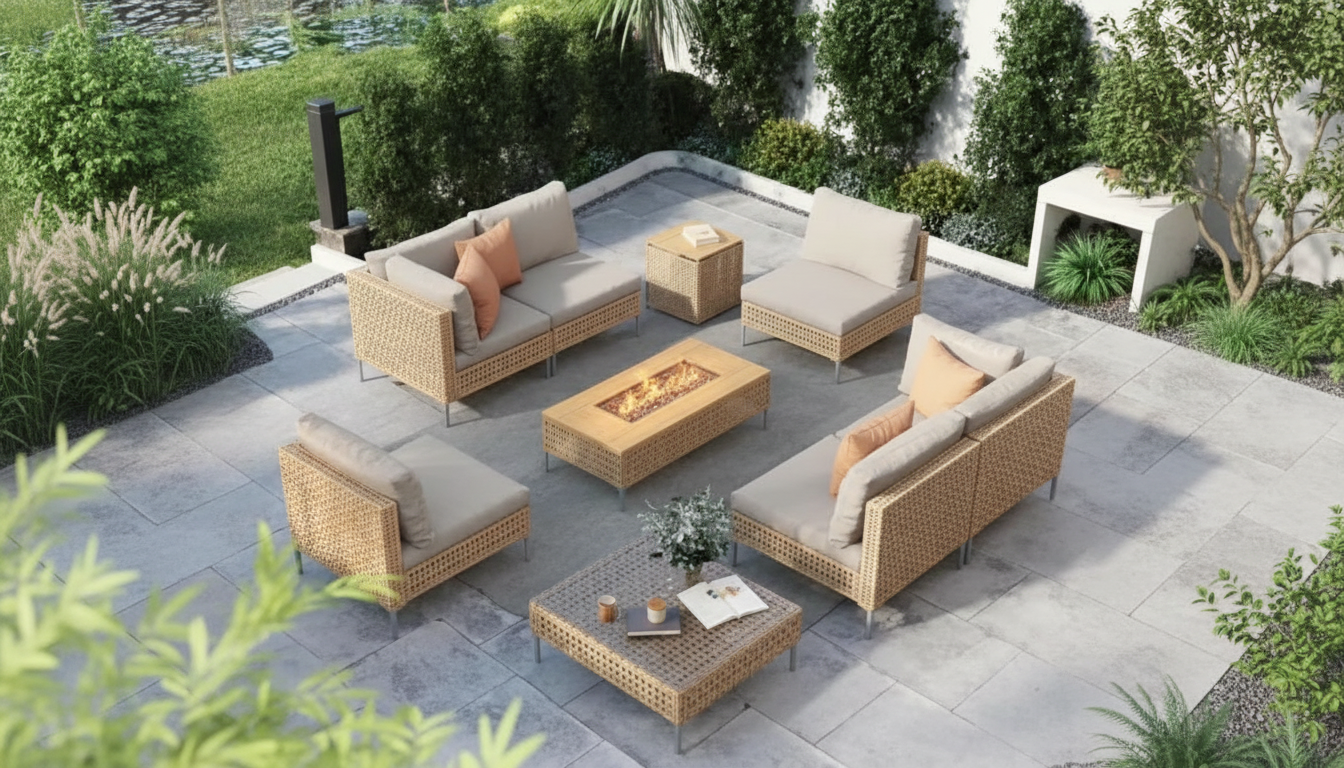 9-Piece Patio Conversation Set with 47-Inch Fire Table