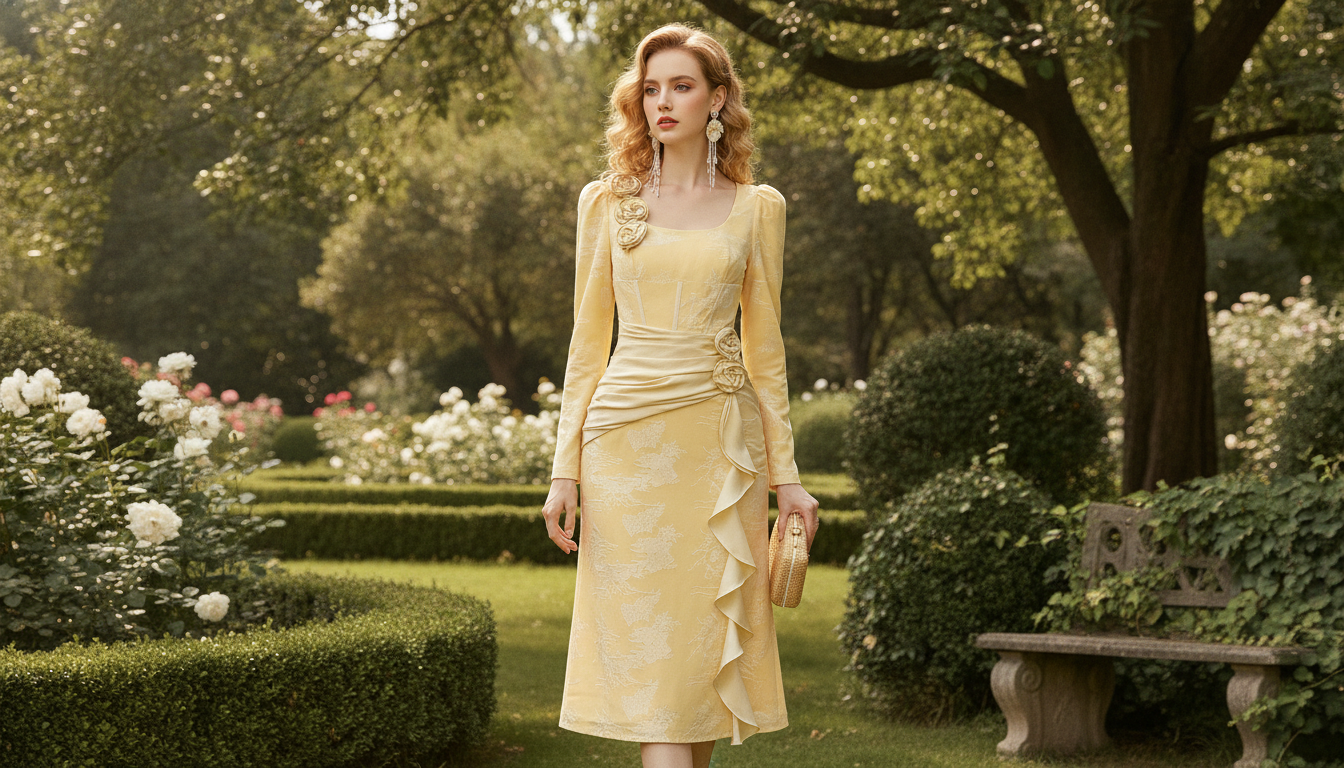 Elegant Retro Floral A-Line Dress: Fit, Fabric, Style