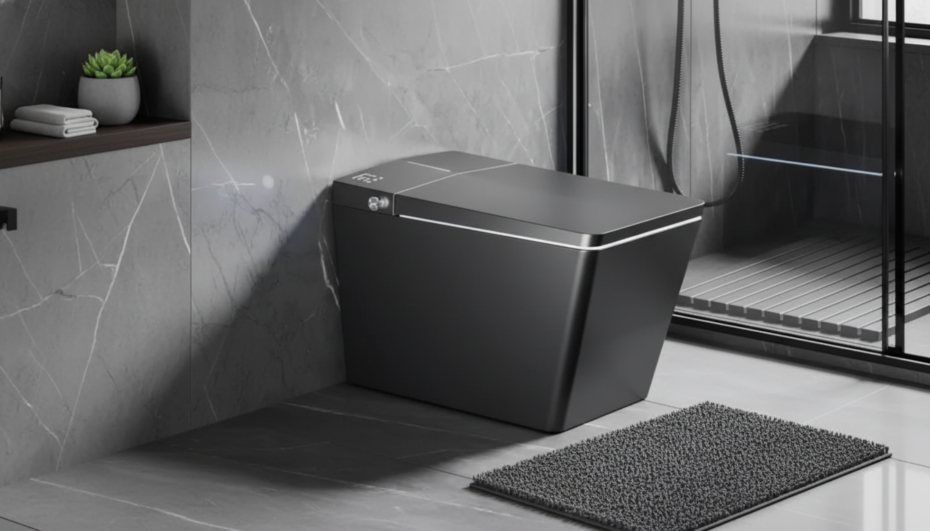 Square Black Smart Toilet: Auto Bidet, Heated Seat