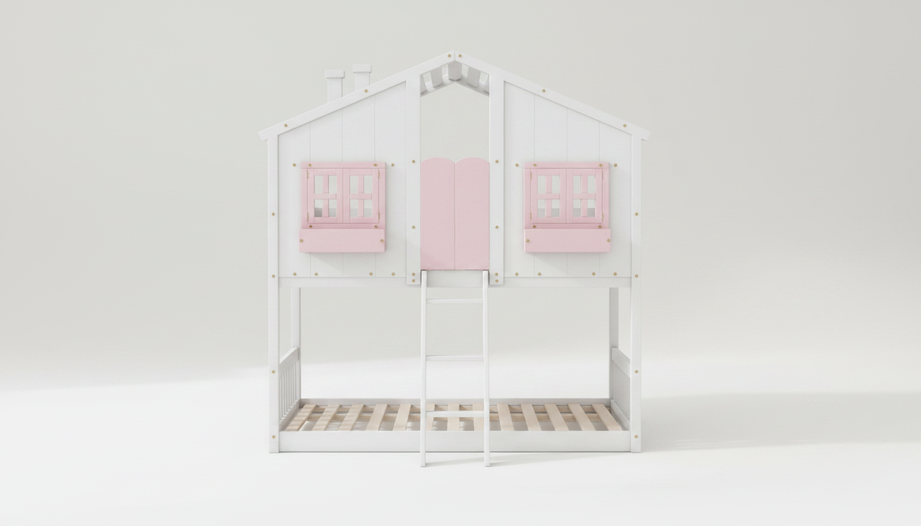 Twin Over Twin House Bunk Bed: Slide, Roof & Safety
