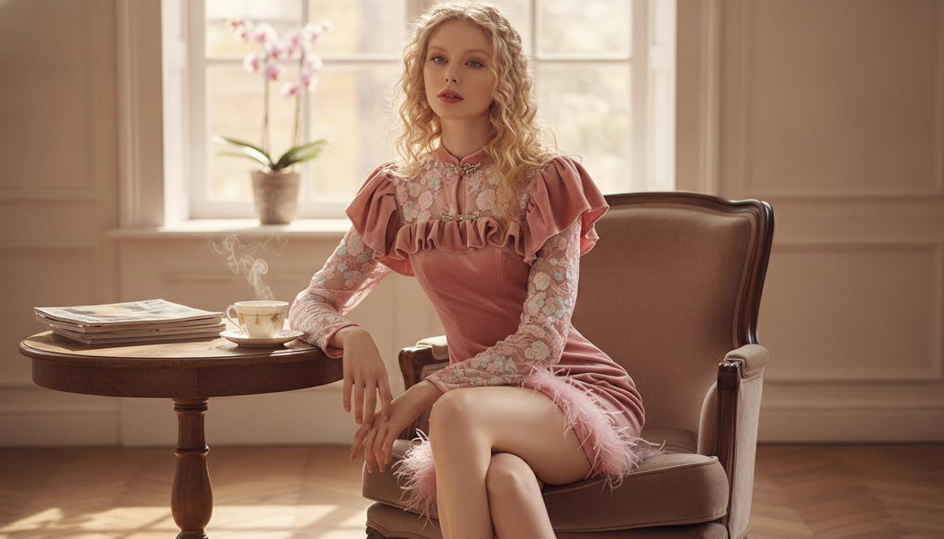 Velvet Cheongsam with Beading & Feathers: Fit and Styling
