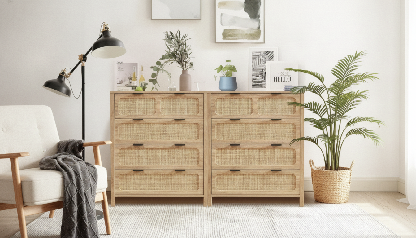 2-Piece 4-Drawer Rattan Dressers for Bedroom & Entry