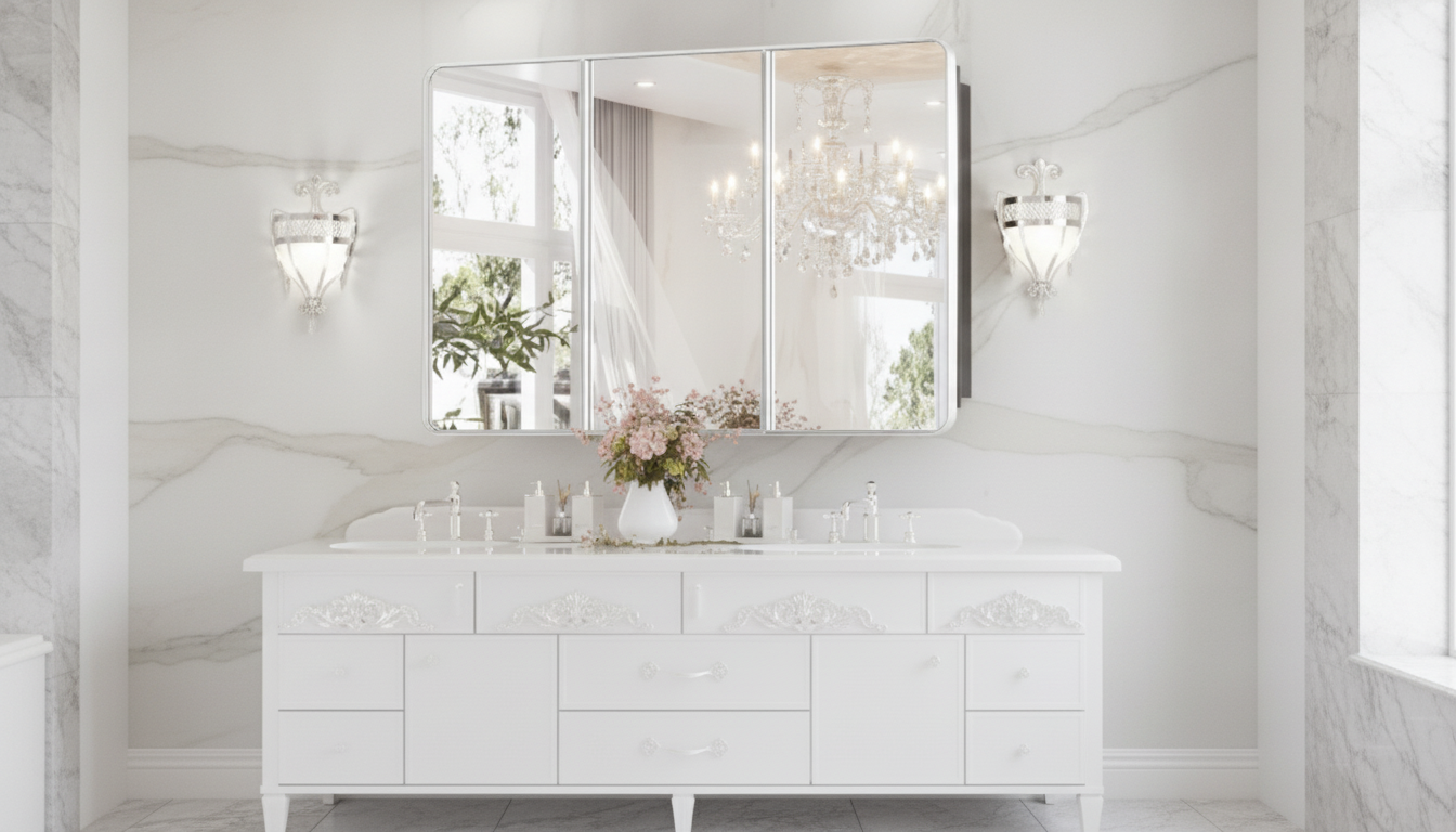 48x32 Chrome Medicine Cabinet: Mirror & Adjustable Shelves