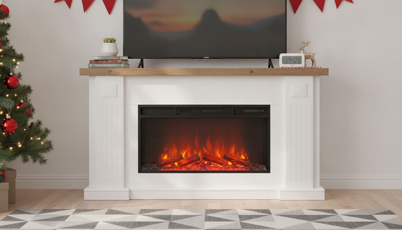 70-Inch Modern Fireplace TV Stand With Wood Mantel Look