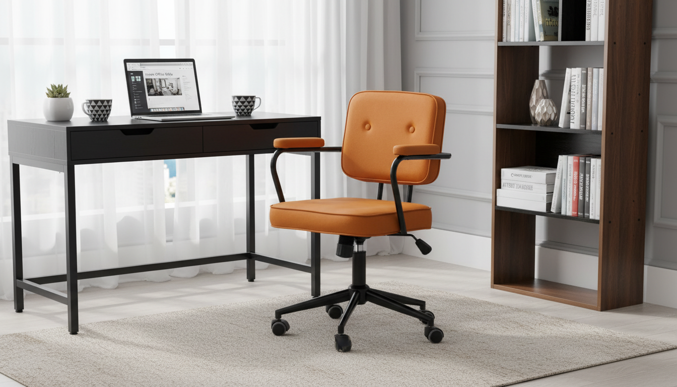 Compact Swivel Office Chair with Armrests for Small Desks