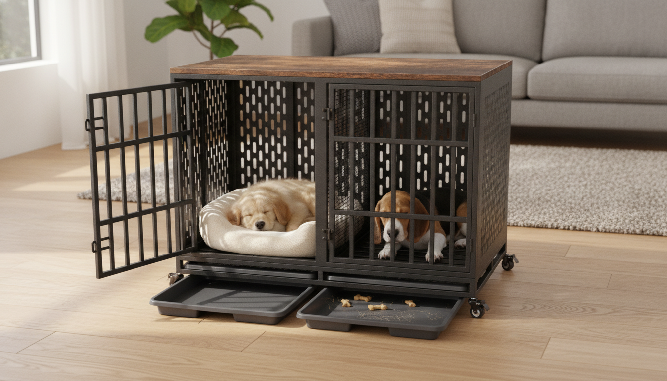Heavy-Duty Dog Crate: Divider Fit & Easy-Clean Trays