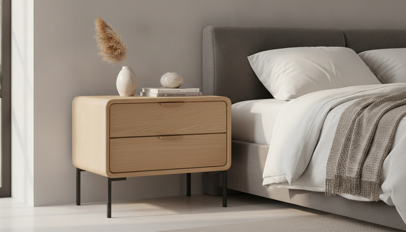 Leather & Solid Wood Bedside Table: Minimalist Storage
