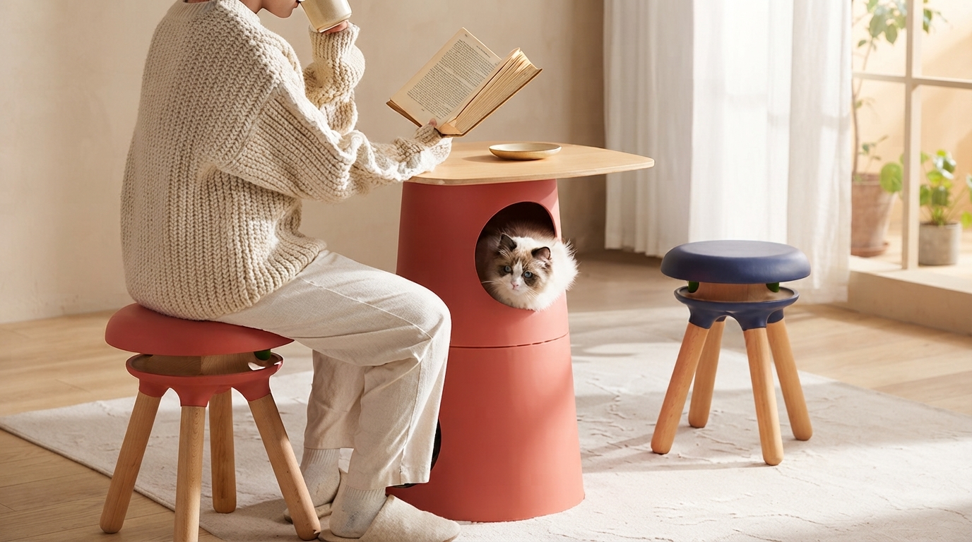 Modern Cat Tree Side Table with Scratching Post