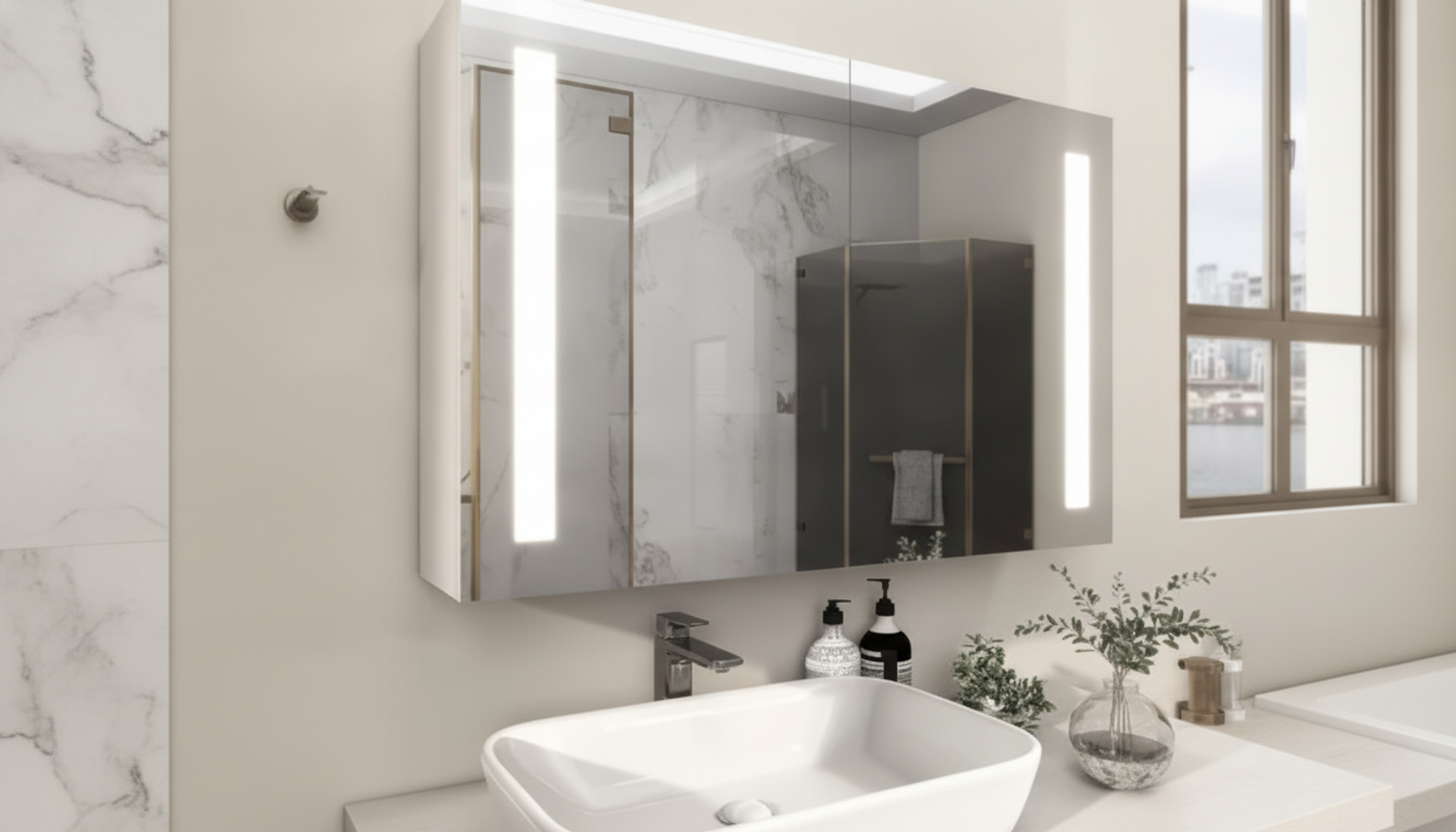 Sensor LED Mirror Cabinet: Aluminum, Double Door, Shelf
