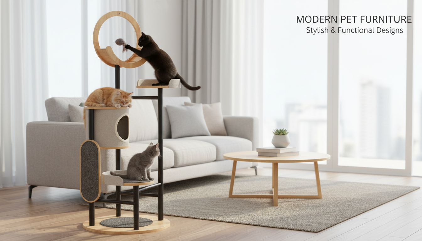 Solid Wood Cat Tree Tower: Hammock, Posts, Levels