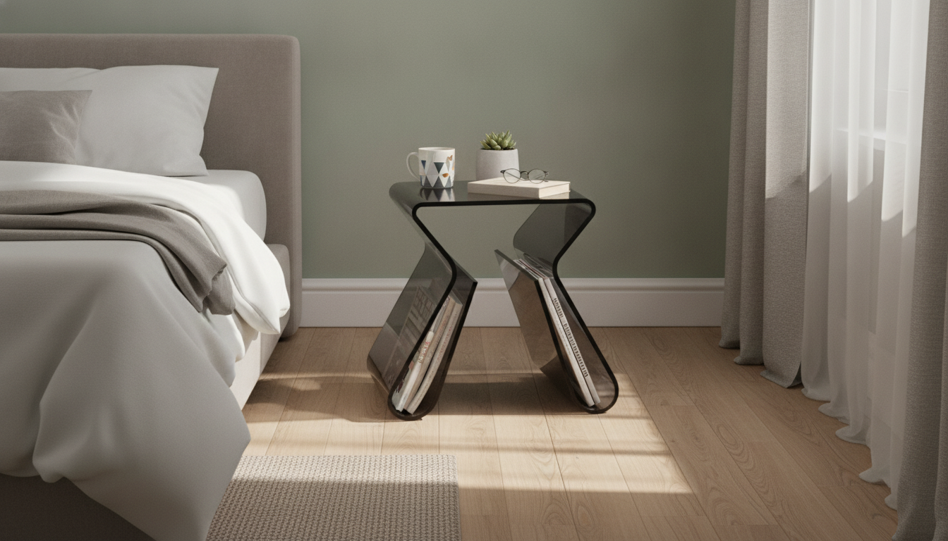Triangle Acrylic Bedside Table: Minimal Storage for Small Rooms