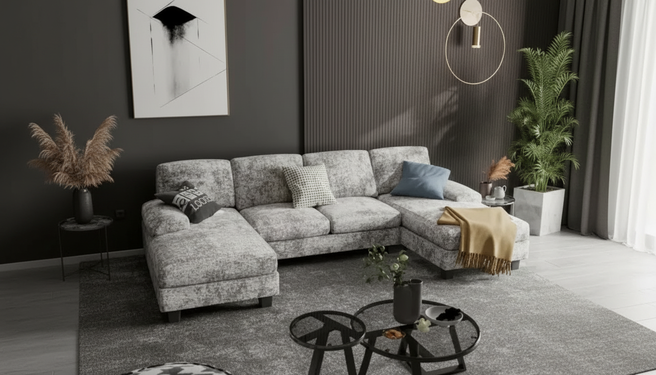 U-Shaped Convertible Sectional with Double Chaise Guide