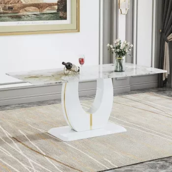 Marble-Top Pedestal Dining Tables: Warm Wood, Modern Edge