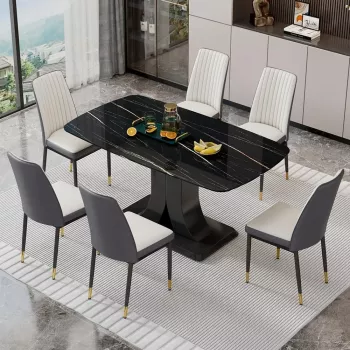Marble-Top Dining Set for 6: Leather Chairs & Care